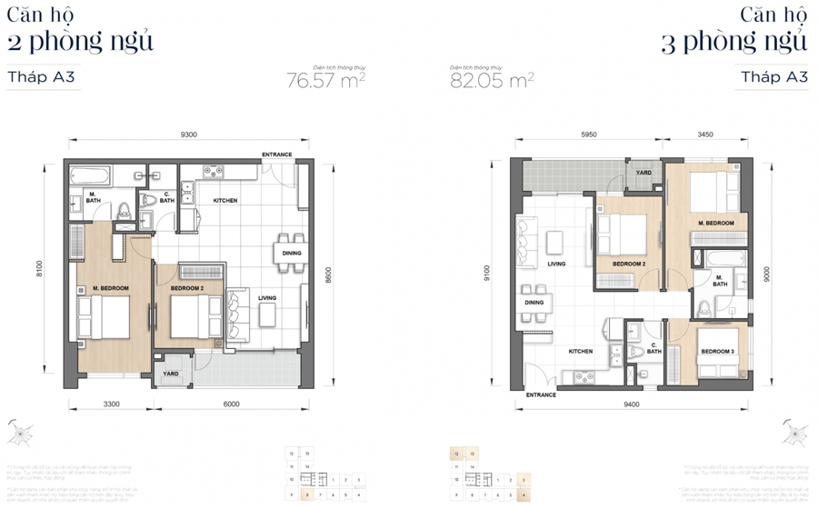 Mặt bằng căn hộ loại B với diện tích 81 m2