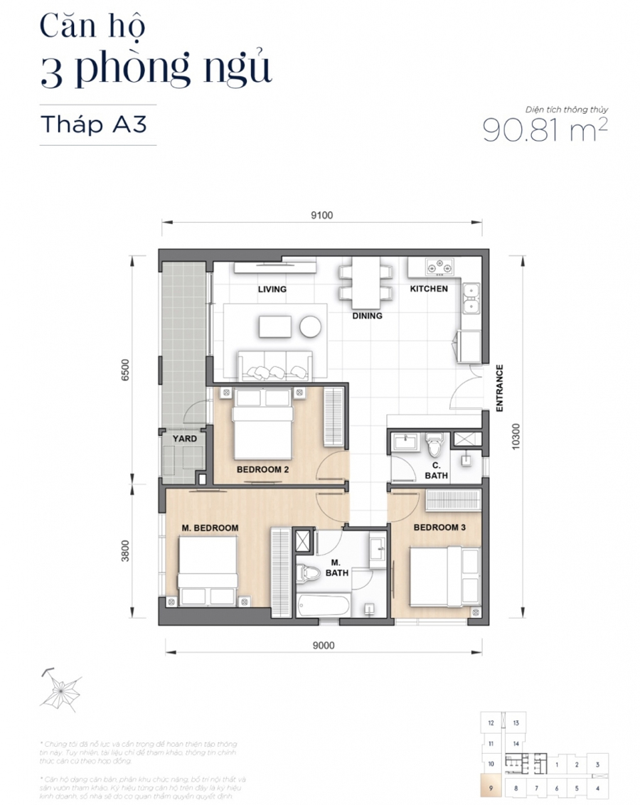 Mặt bằng căn hộ 3 PN